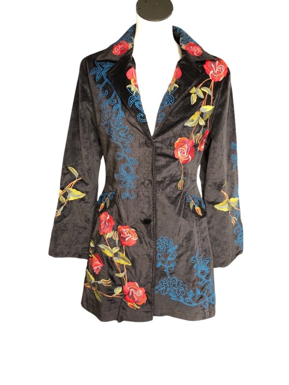 Paparazzi Embellished Jacket Womens L Blazer Brown Floral Embroidered Blue Red